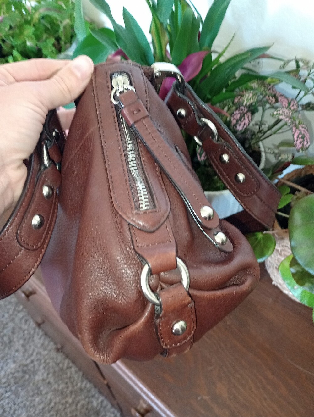 B. Makowsky Studded Leather Hobo Satchel - Picture 9 of 13